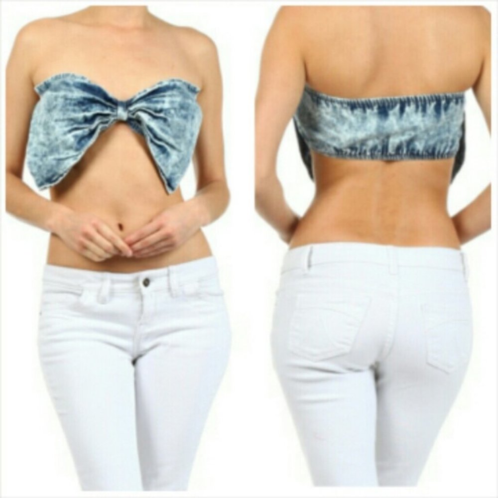 Crop top bow second denim style size M 36 point 5